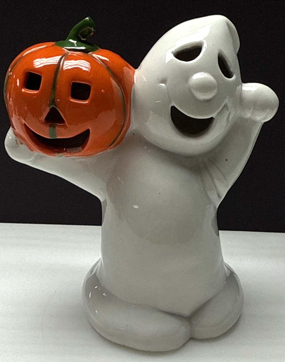 Vtg Midwest Cannon Falls Halloween Ceramic Ghost Pumpkin Candle Holder Luminary